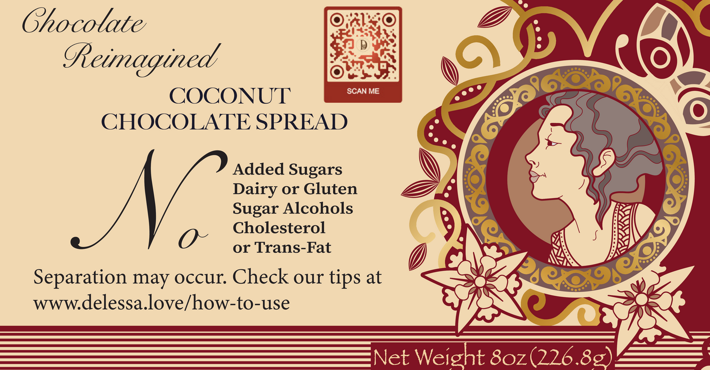 Delessa Artisan Dark Chocolate Coconut Spread – Tree Nut Free, Small Batch, No Palm Oil